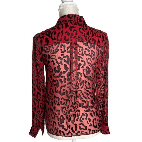Alice + Olivia Red Willa Placket Leopard Burnout Blouse - Picture 5 of 15